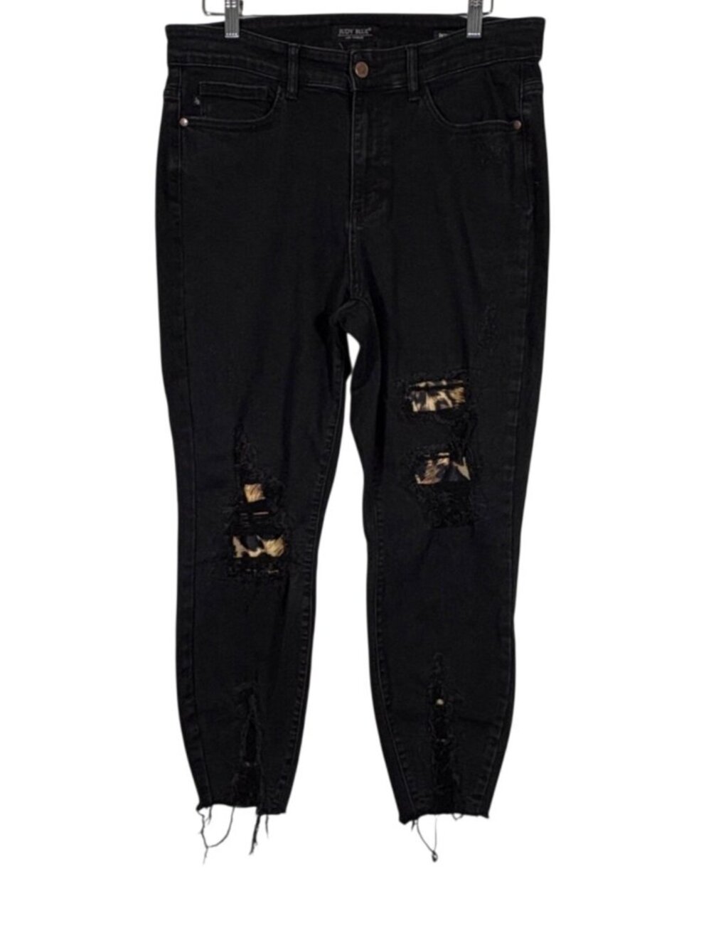 Judy Blue Mid Rise Distressed Leopard Patch Skinny Jeans Size 14W - Picture 2 of 10